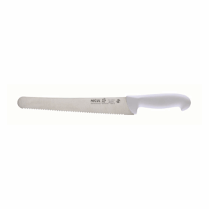 COUTEAU A PAIN ET PATISSERIE ONDULE MANCHE BLANC 25 CM